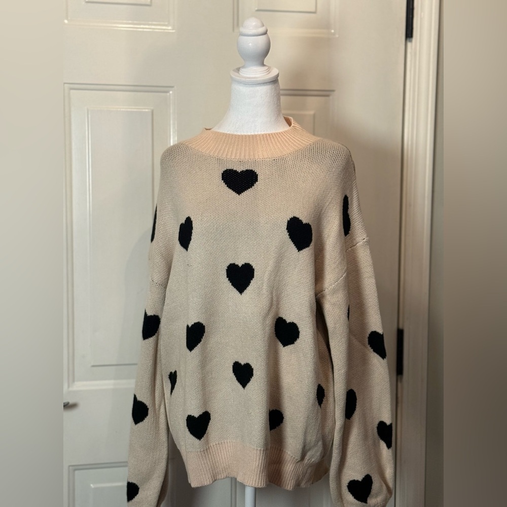 Heart Patterned Cream Sweater
